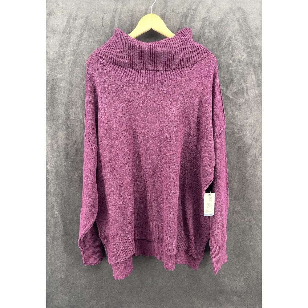 Terra & Sky Women's 3X Purple Cowl Neck Sweater NWT Plus Size 24W-26W